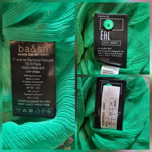 Ba&sh Lady Dress Small Green Pink Paisley V-Neck A Line 3/4 Sleeve Tiered Odeon - Picture 5 of 11